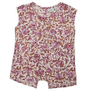 Haute Hippie Women’s Linen Round Neck Button Back Cap Sleeve Top Floral Small